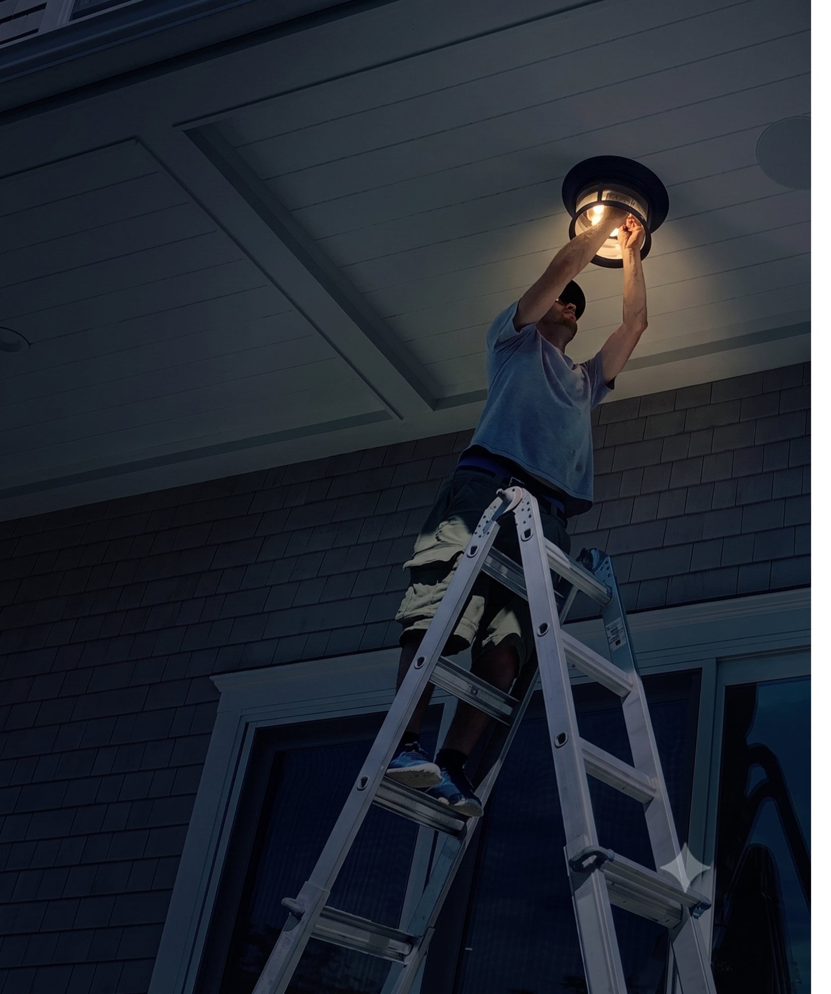 GH Electric technician installing an exterior light fixture